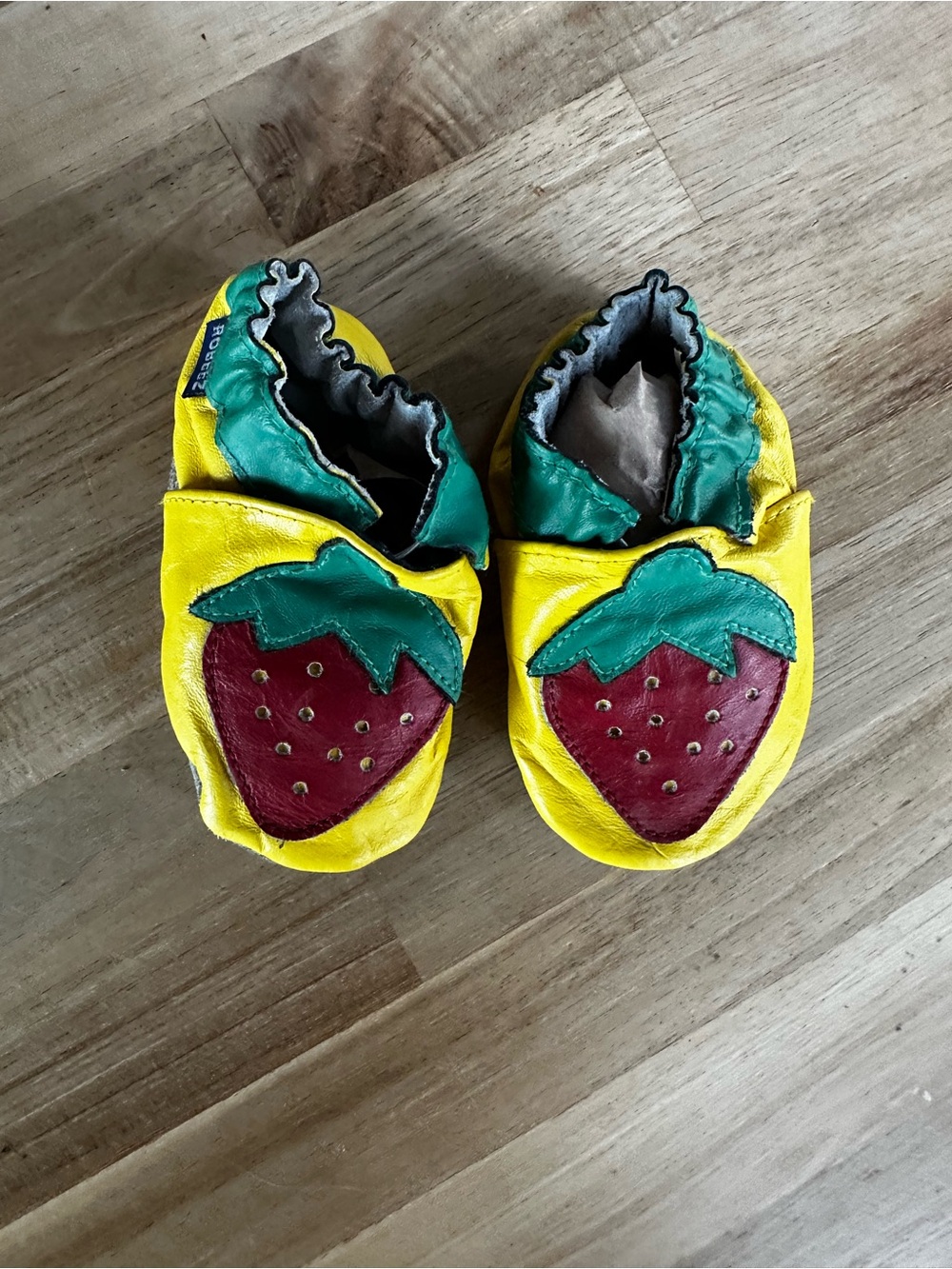 Robeez Yellow Baby Slip-On Shoes with Red Strawberry Applique